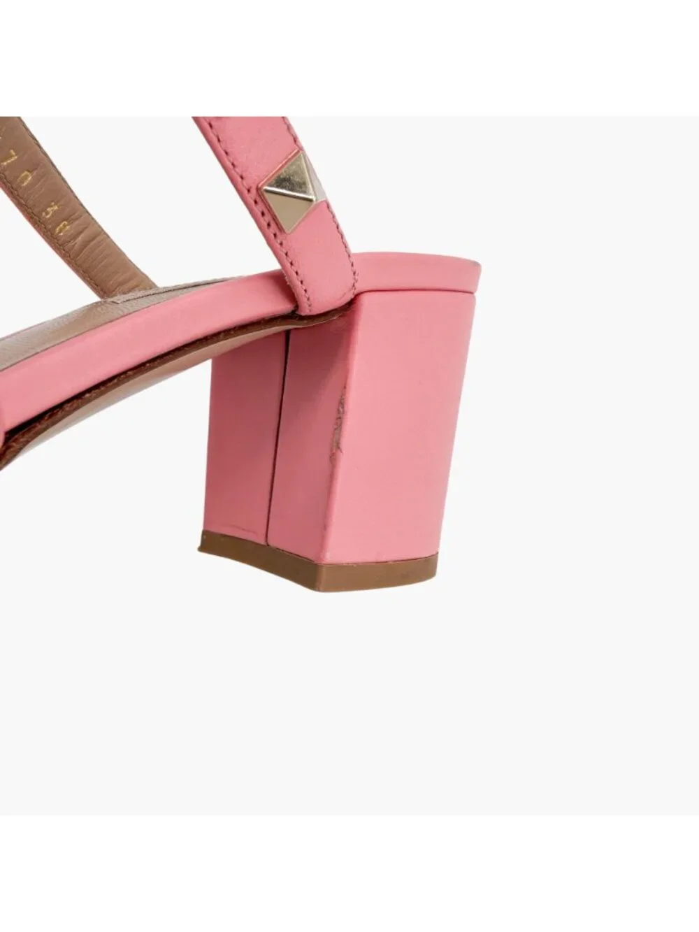 Valentino Rockstud Cage Block Heel Mule Sandals Pink Leather Size 38 US 8